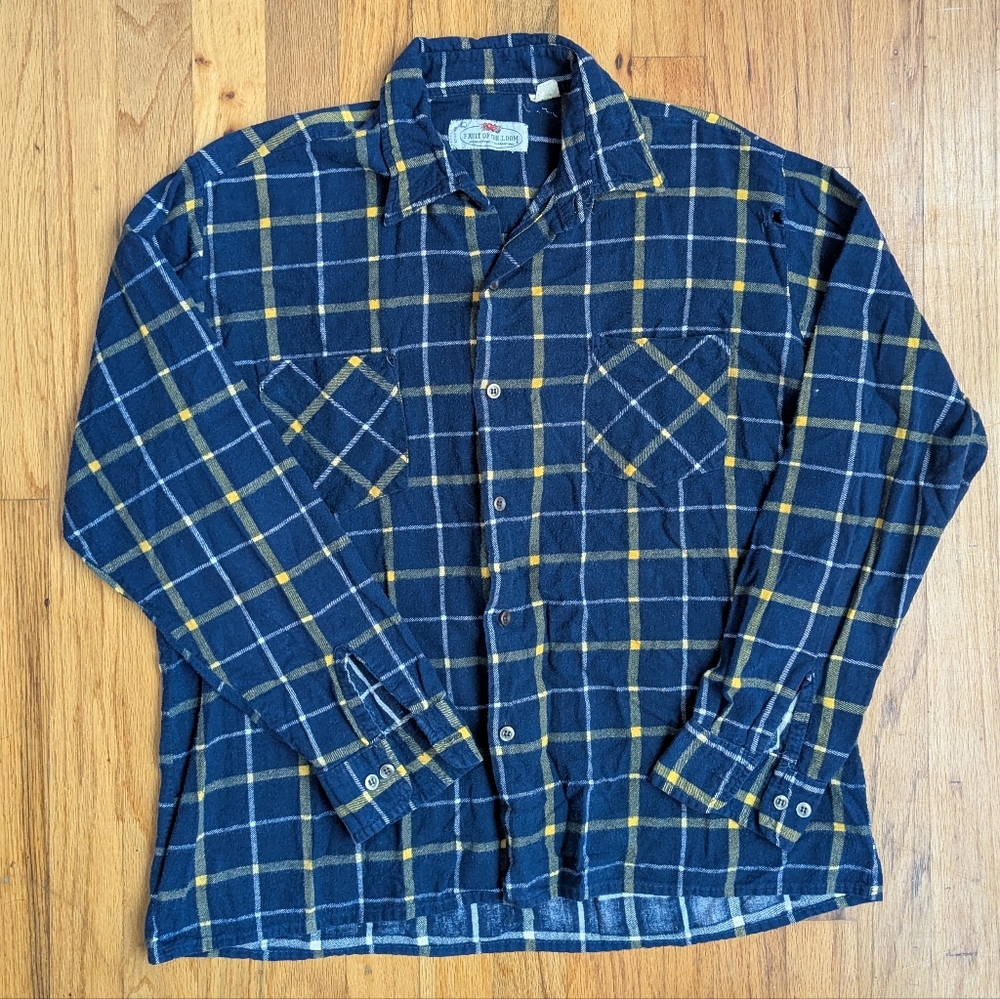 Vintage Fruit Of The Loom Cotton Flannel Shirt Men's Large